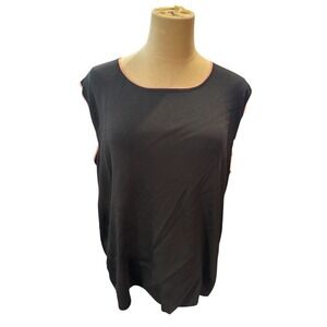 Hannah Jones New York‎ Black Pink Trim Sleeveless Knit Top Shell 2X Rayon Blend